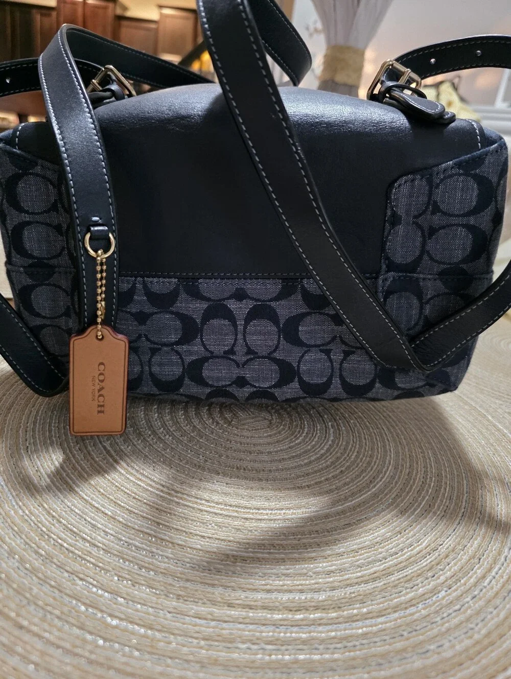 Coach Gray Signature Canvas Backpack with Matching Wristlet and Tan Tassel